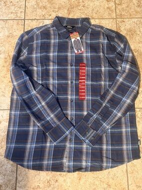 Eddie Bauer Blue and Gray Plaid Long-Sleeve Button-Down Shirt